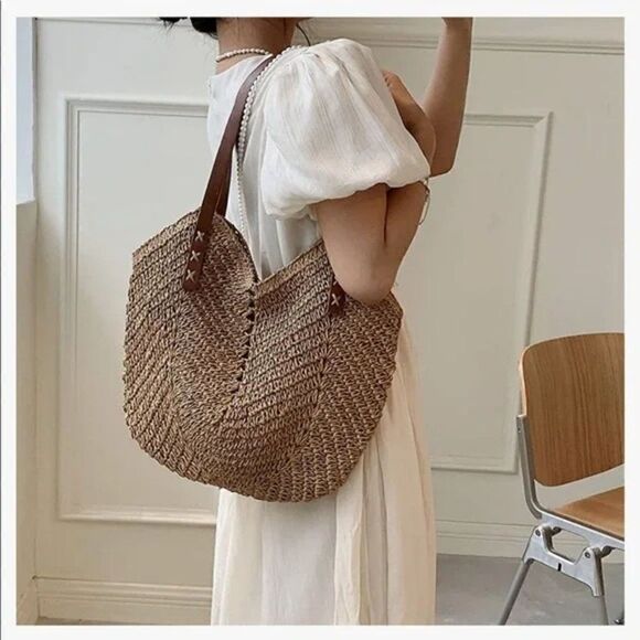 NEW Woven Soft Large Rattan Tote Bag - Picture 1 of 5